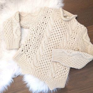 YIGAL AZROUËL Crew Neck Cream Chunky Cable Knit Sweater, size S small